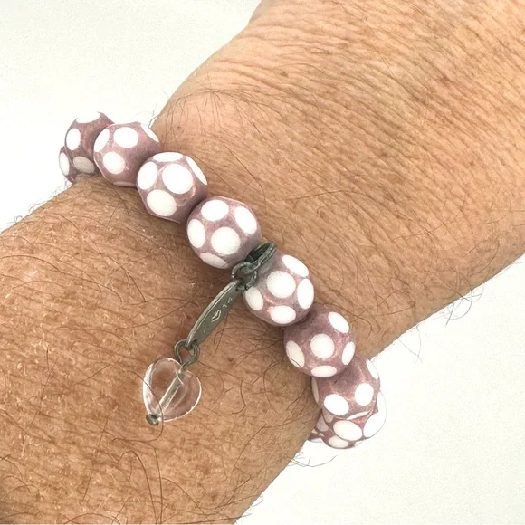 Sabika Stretch Bracelet & Earrings Set S14 Pinky Mauve & Cream Polka Dots - Picture 2 of 11